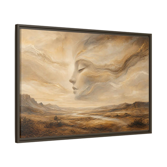 Main Mockup. Nature Ethereal Face Gold And Beige shown as stretched canvas wall art