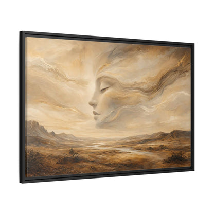 Side Mockup 13. Nature Ethereal Face Gold And Beige shown as stretched canvas wall art