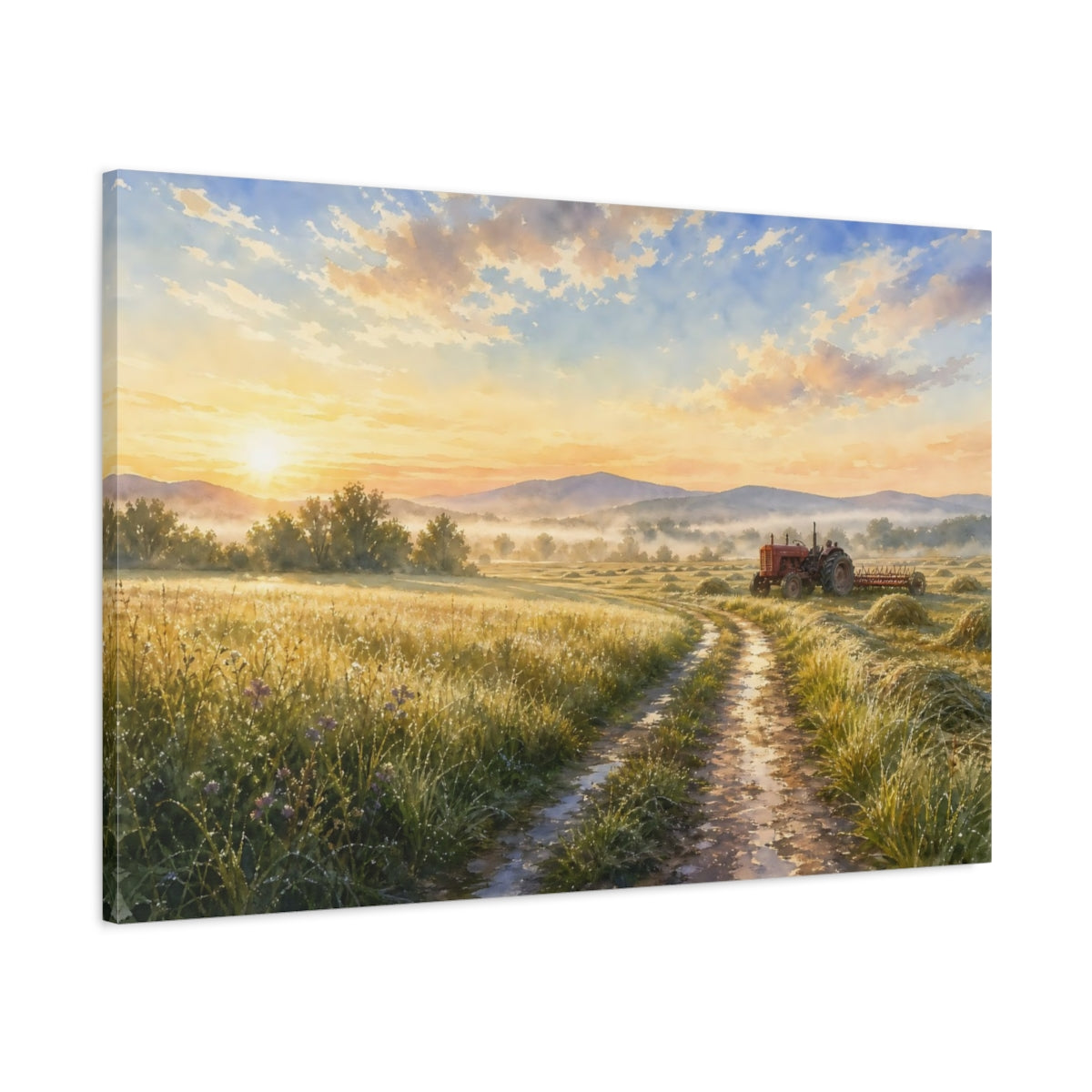 Main Mockup. Nature Farm Landscape Golden Farm Scene shown as stretched canvas wall art