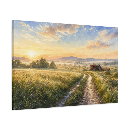 Main Mockup. Nature Farm Landscape Golden Farm Scene shown as stretched canvas wall art