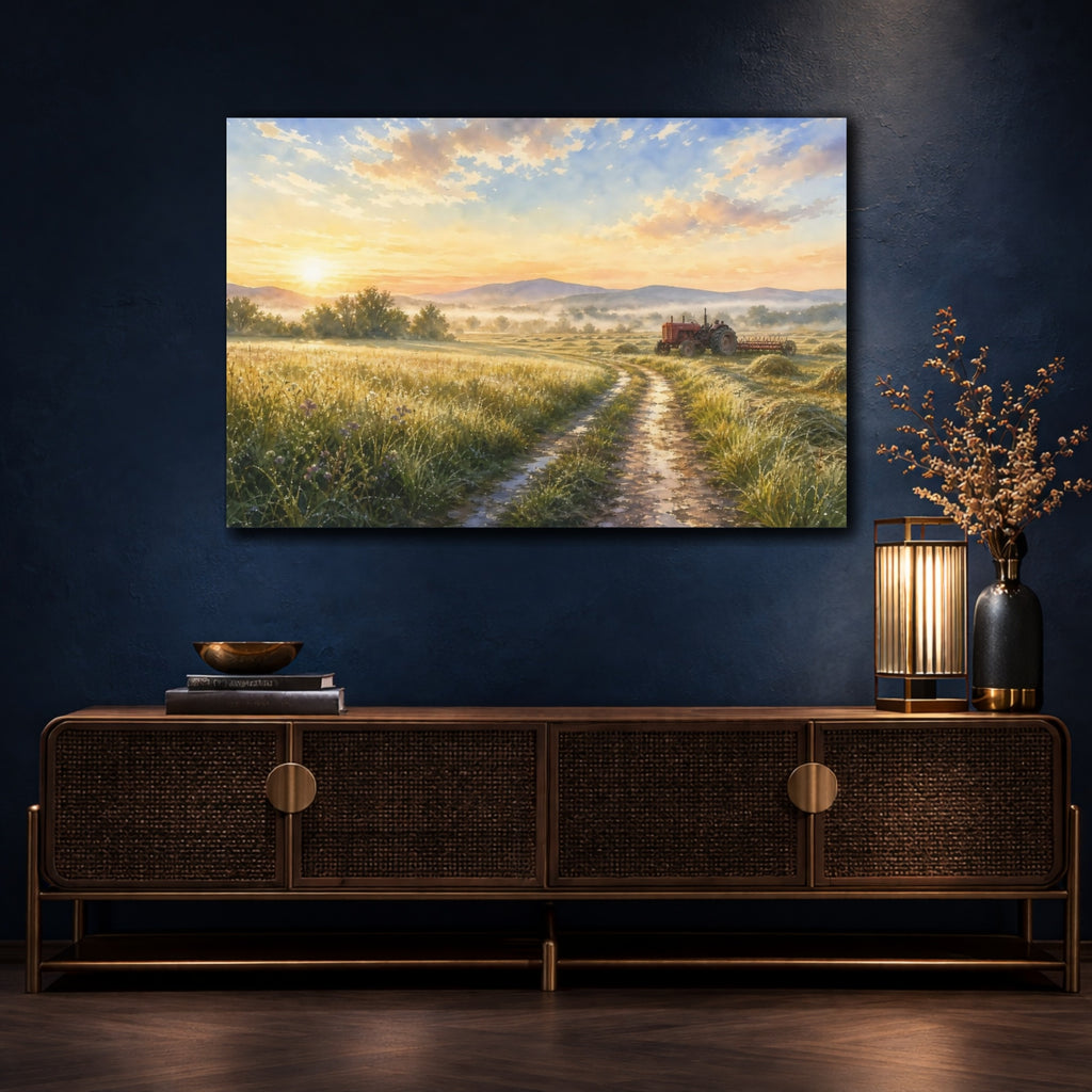 Mockup 4. Nature Farm Landscape Golden Farm Scene shown as stretched canvas wall art