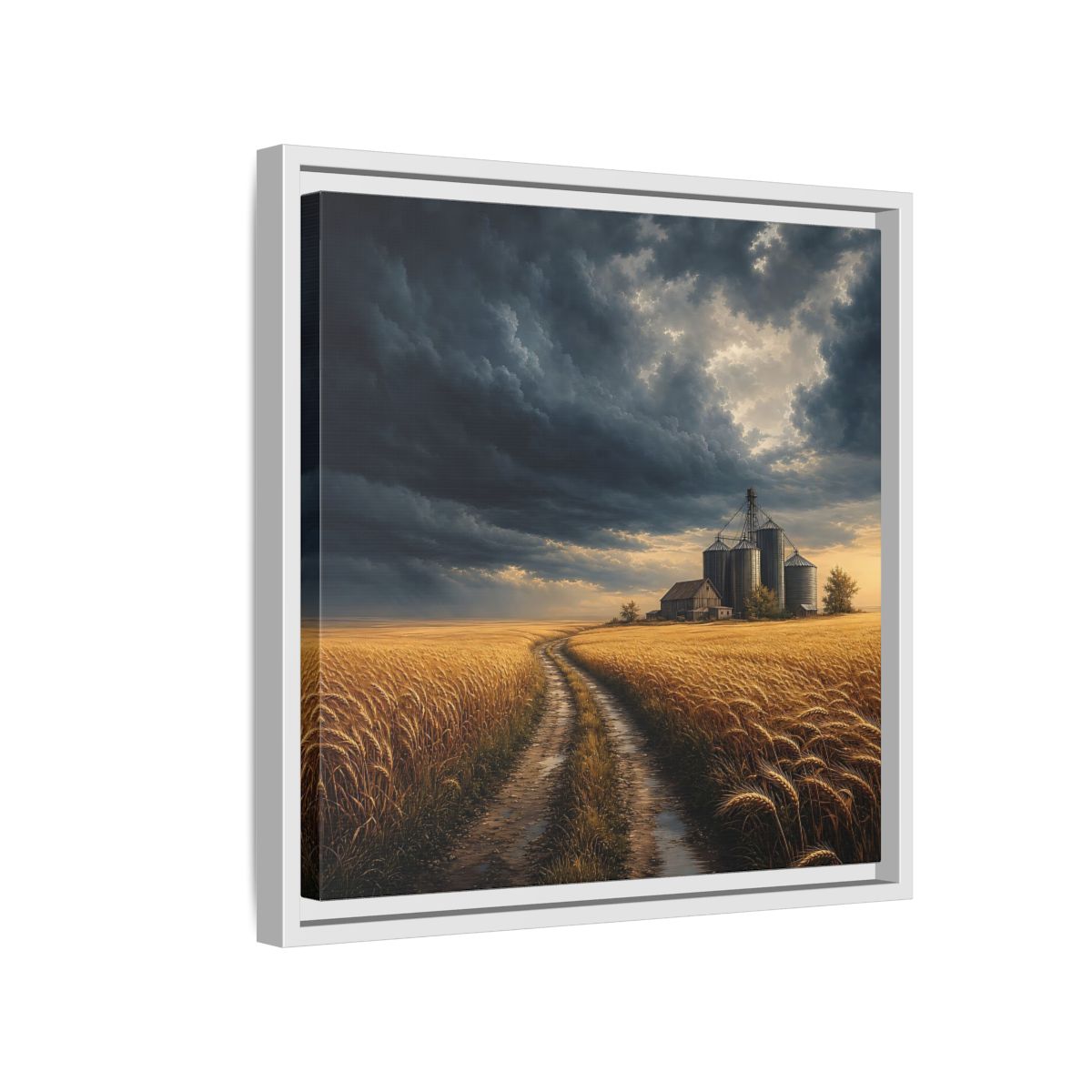 Side Mockup 13. Nature Farm Landscape Golden Field Storm shown as stretched canvas wall art