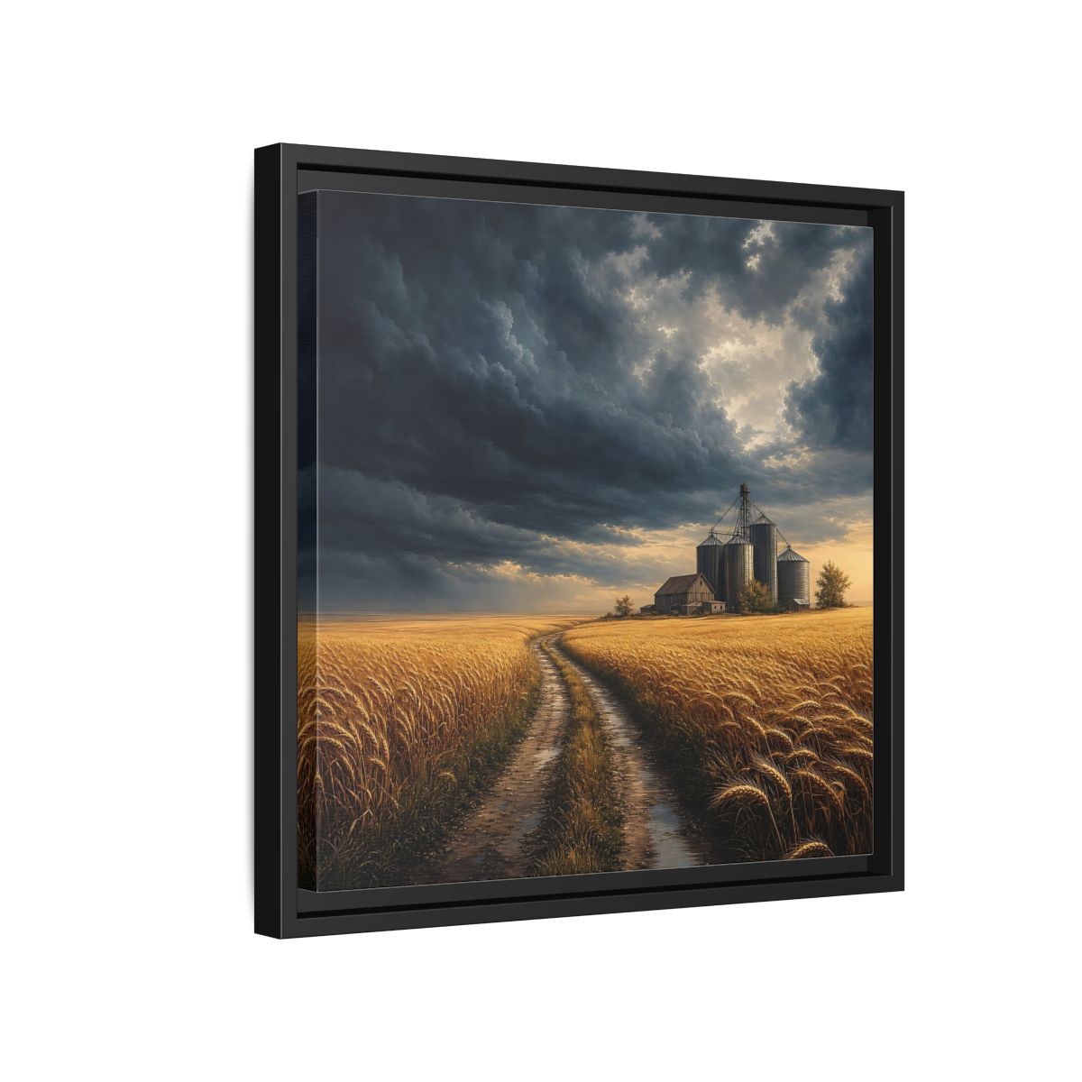 Side Mockup 15. Nature Farm Landscape Golden Field Storm shown as stretched canvas wall art