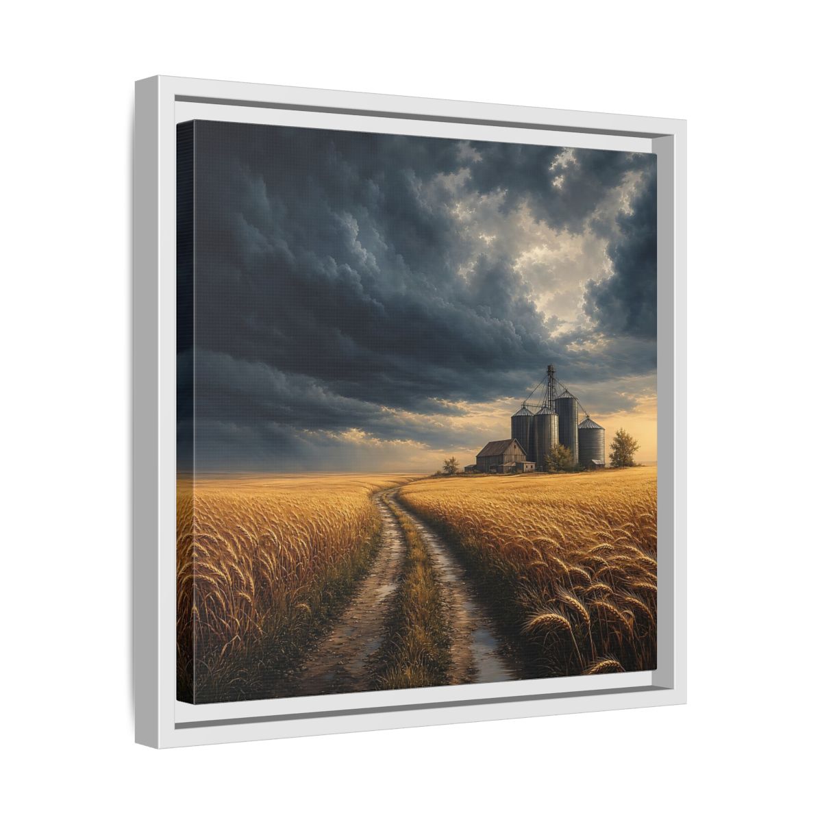 Side Mockup 28. Nature Farm Landscape Golden Field Storm shown as stretched canvas wall art