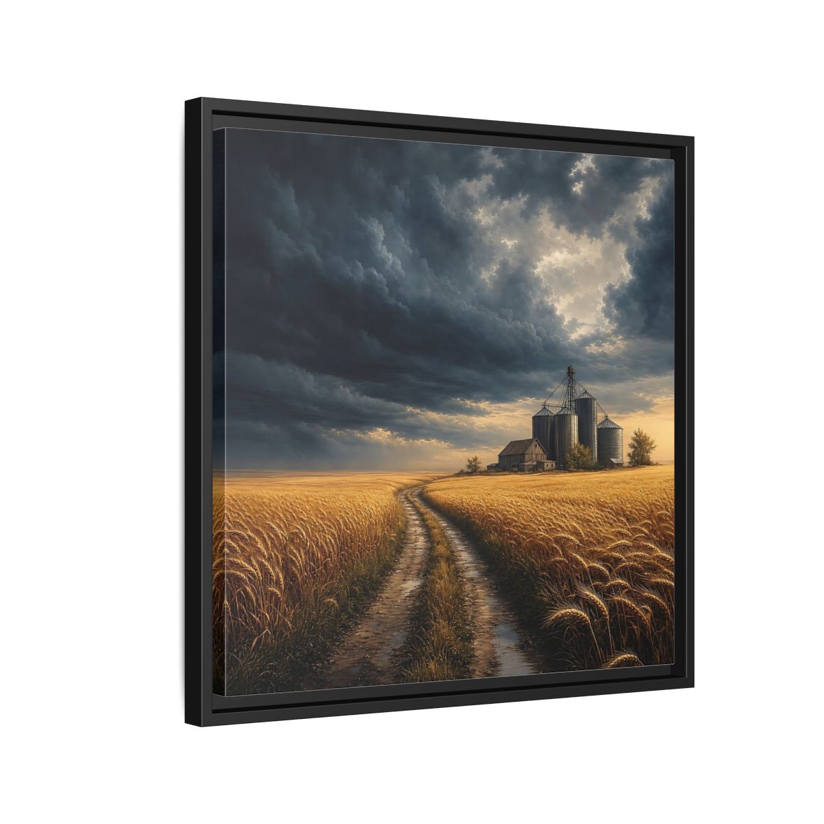 Side Mockup 12. Nature Farm Landscape Golden Field Storm shown as stretched canvas wall art