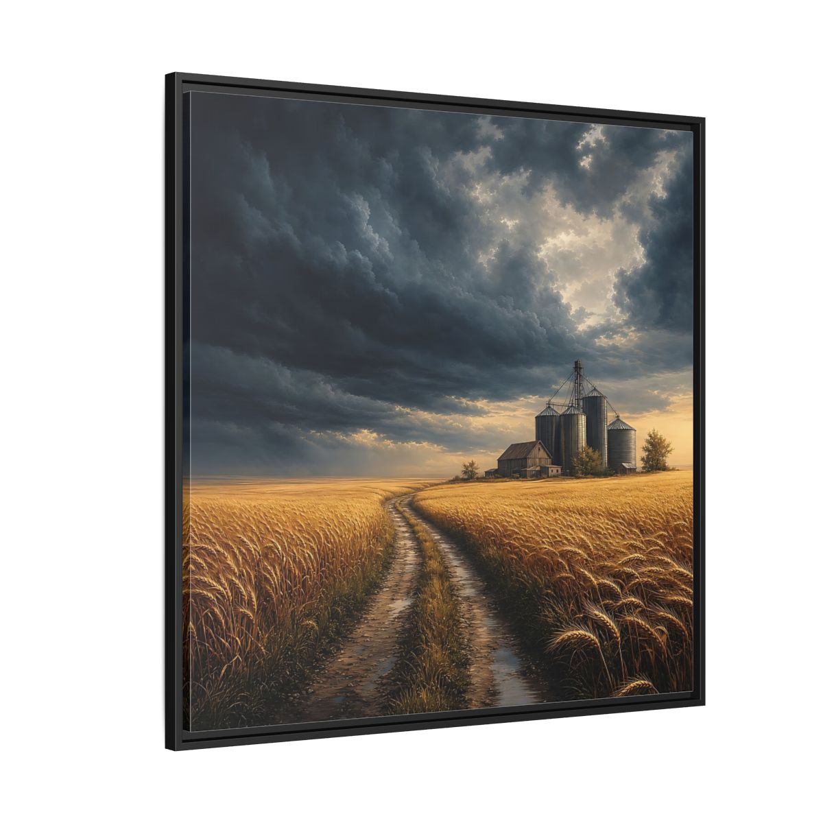Side Mockup 6. Nature Farm Landscape Golden Field Storm shown as stretched canvas wall art