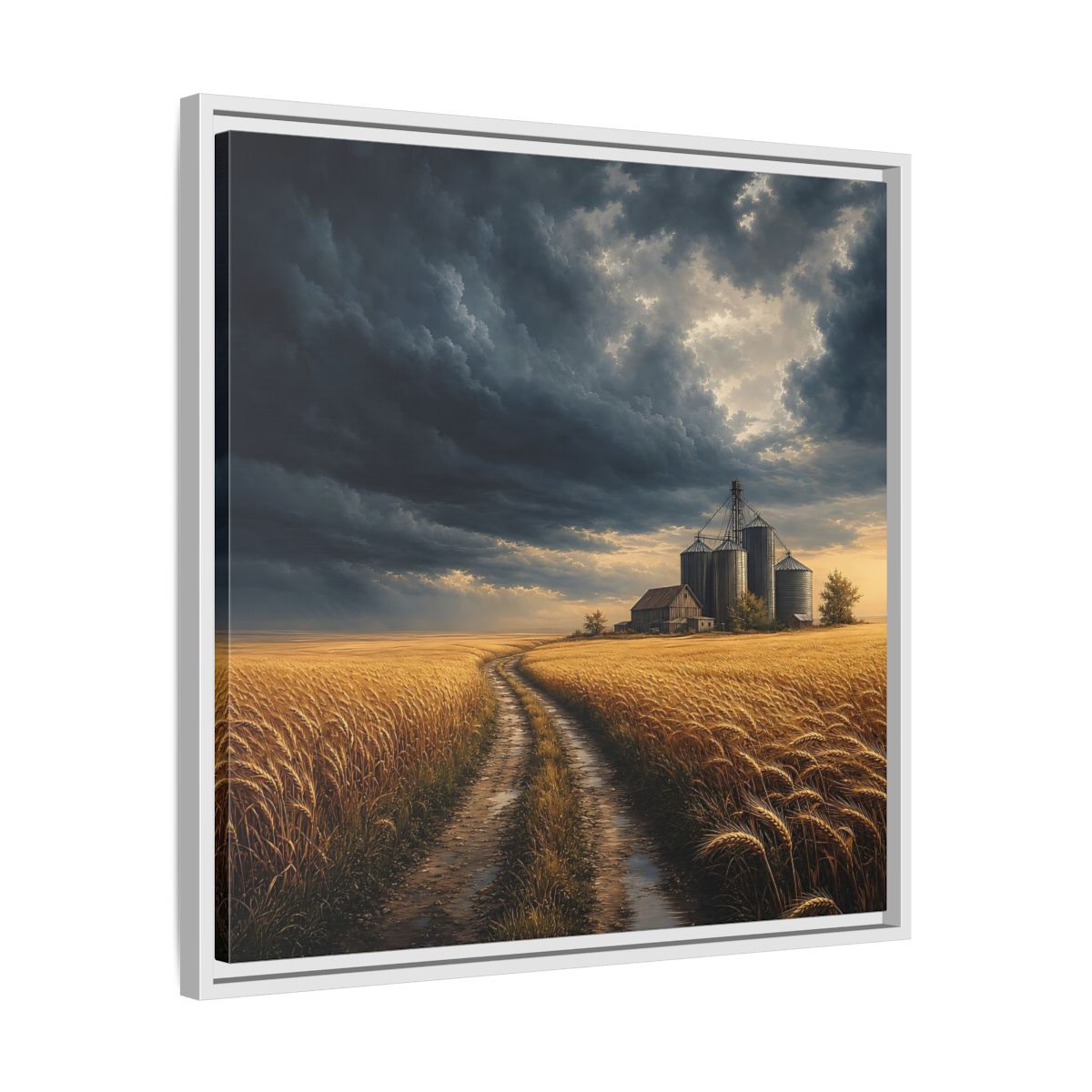 Side Mockup 26. Nature Farm Landscape Golden Field Storm shown as stretched canvas wall art