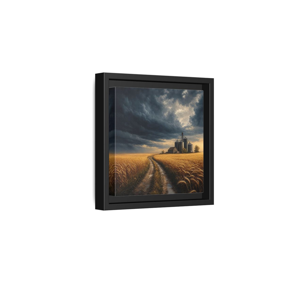 Side Mockup 3. Nature Farm Landscape Golden Field Storm shown as stretched canvas wall art