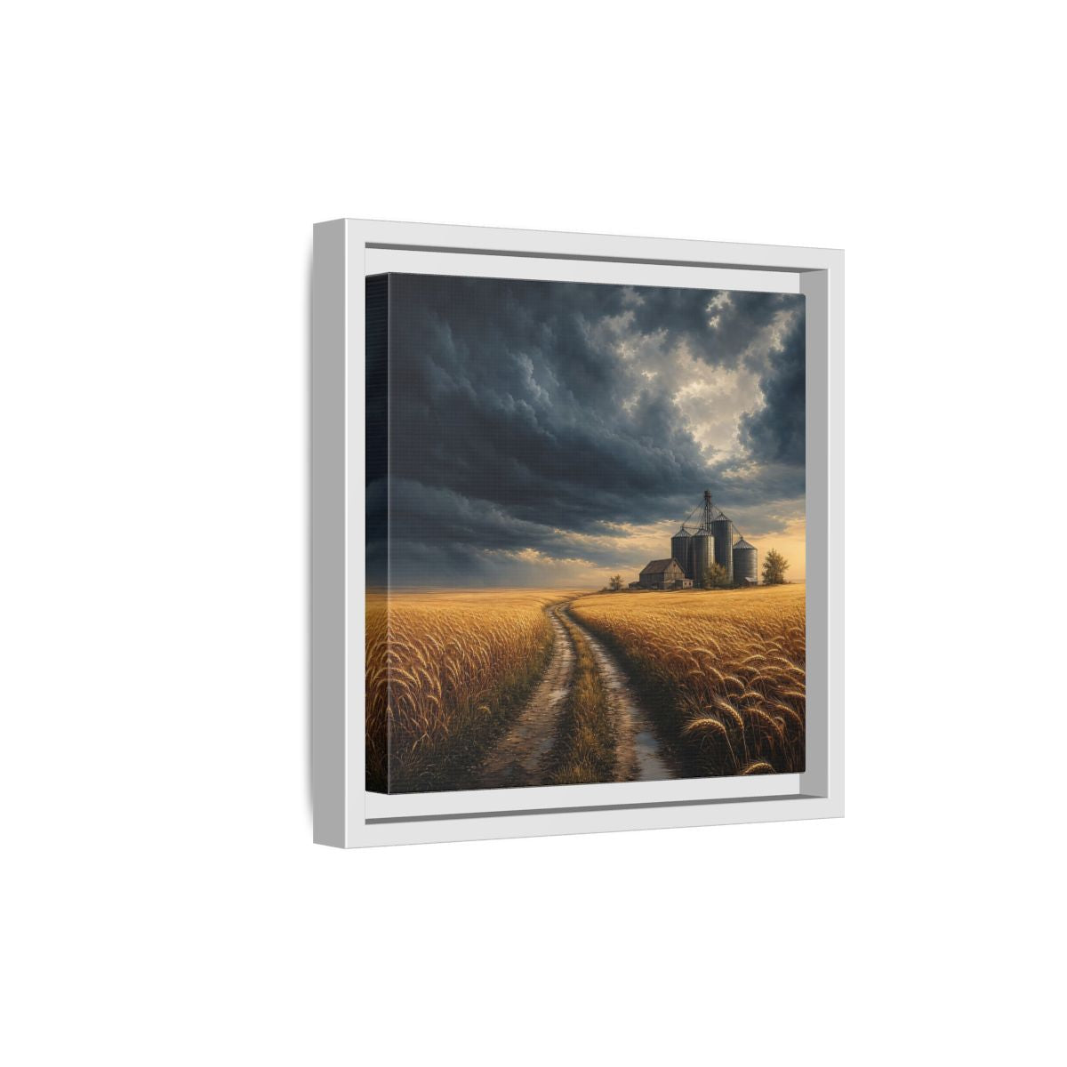 Side Mockup 19. Nature Farm Landscape Golden Field Storm shown as stretched canvas wall art