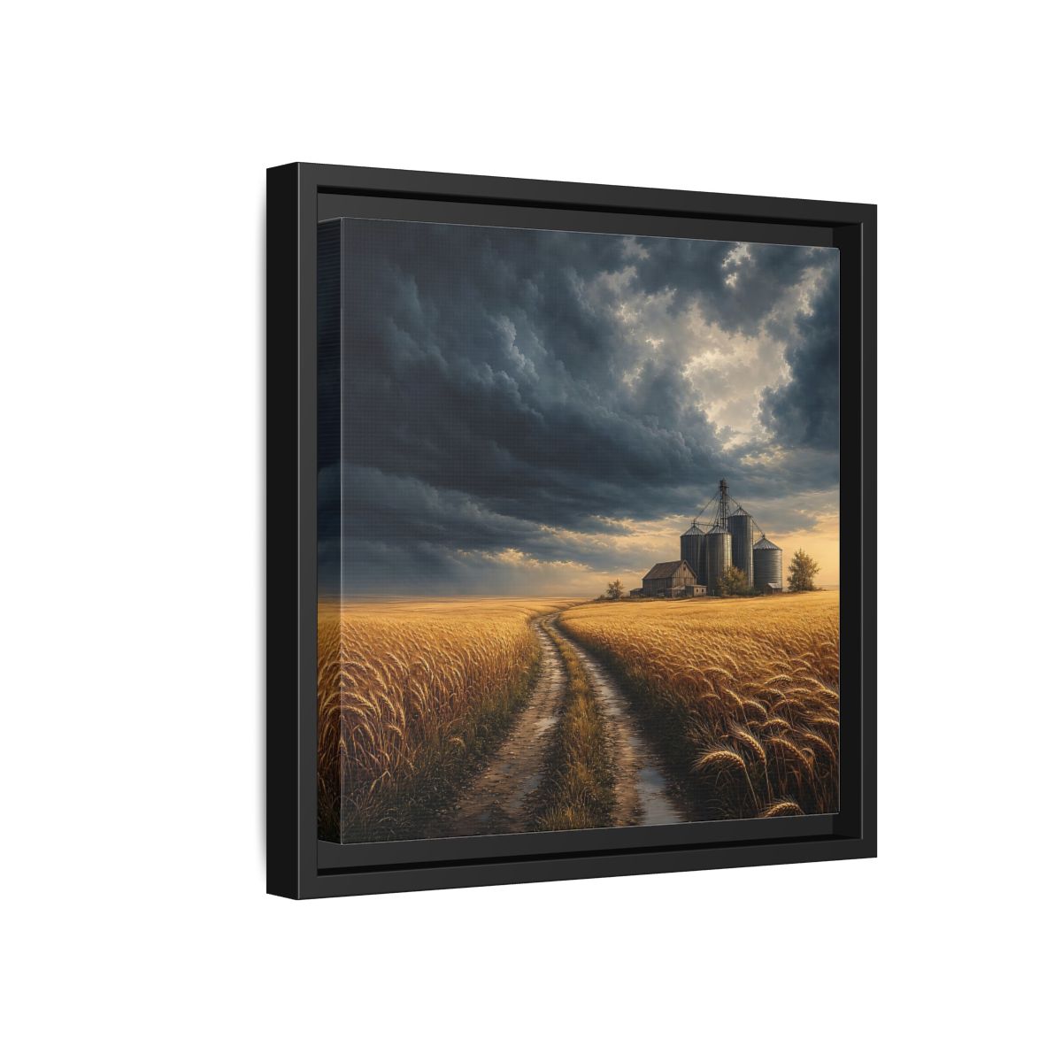 Side Mockup 18. Nature Farm Landscape Golden Field Storm shown as stretched canvas wall art