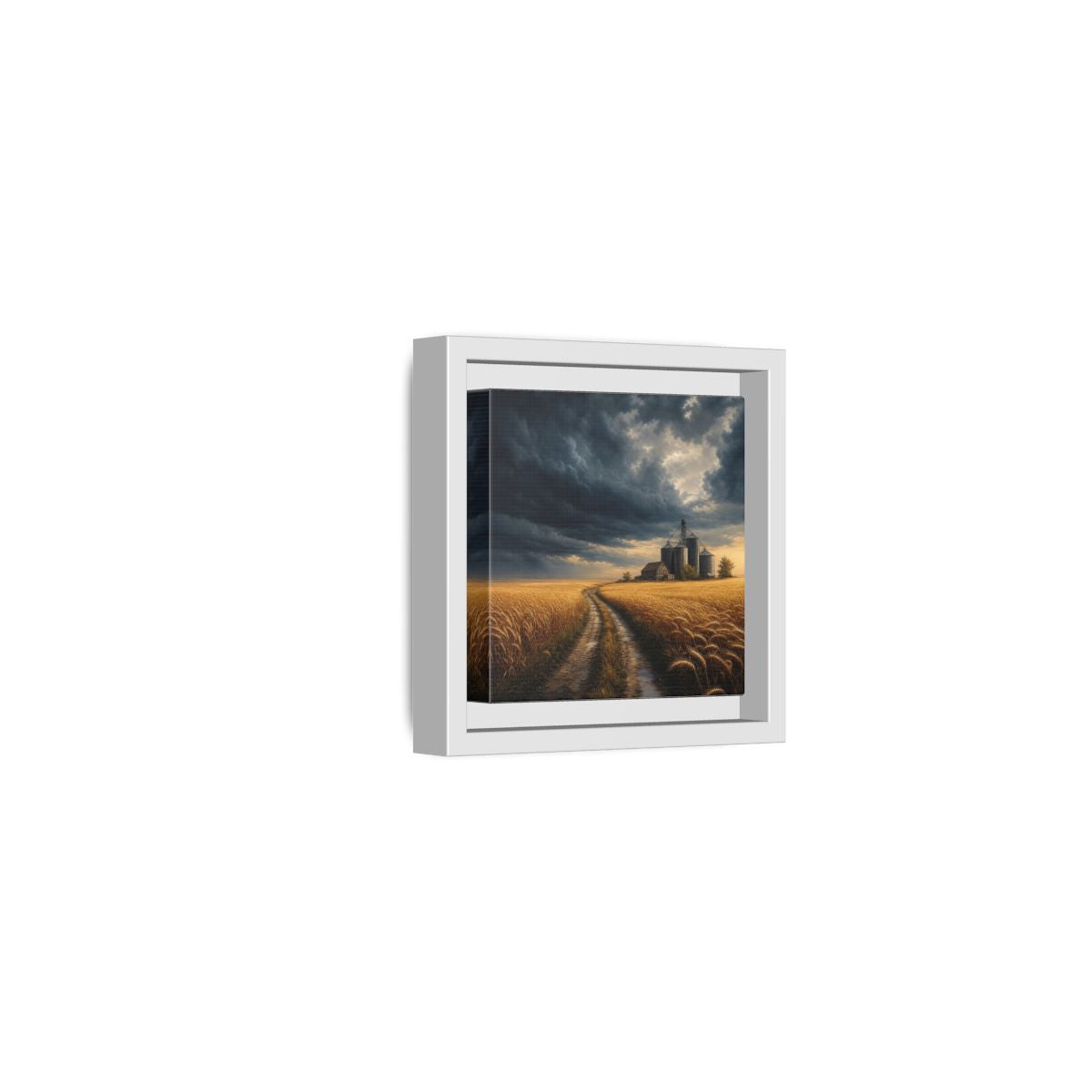 Side Mockup 22. Nature Farm Landscape Golden Field Storm shown as stretched canvas wall art