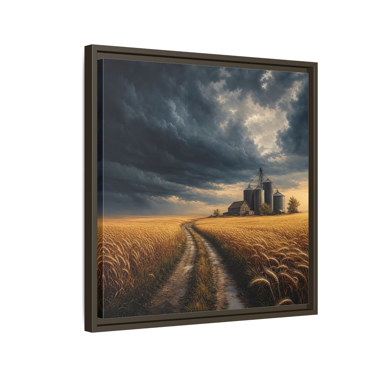 Side Mockup 11. Nature Farm Landscape Golden Field Storm shown as stretched canvas wall art
