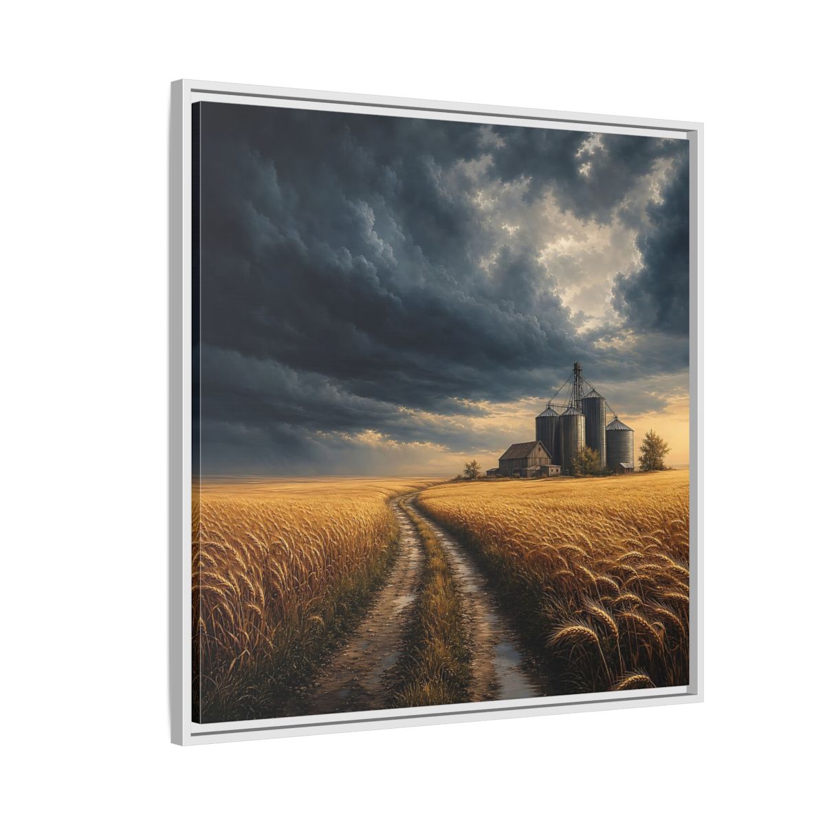 Side Mockup 7. Nature Farm Landscape Golden Field Storm shown as stretched canvas wall art