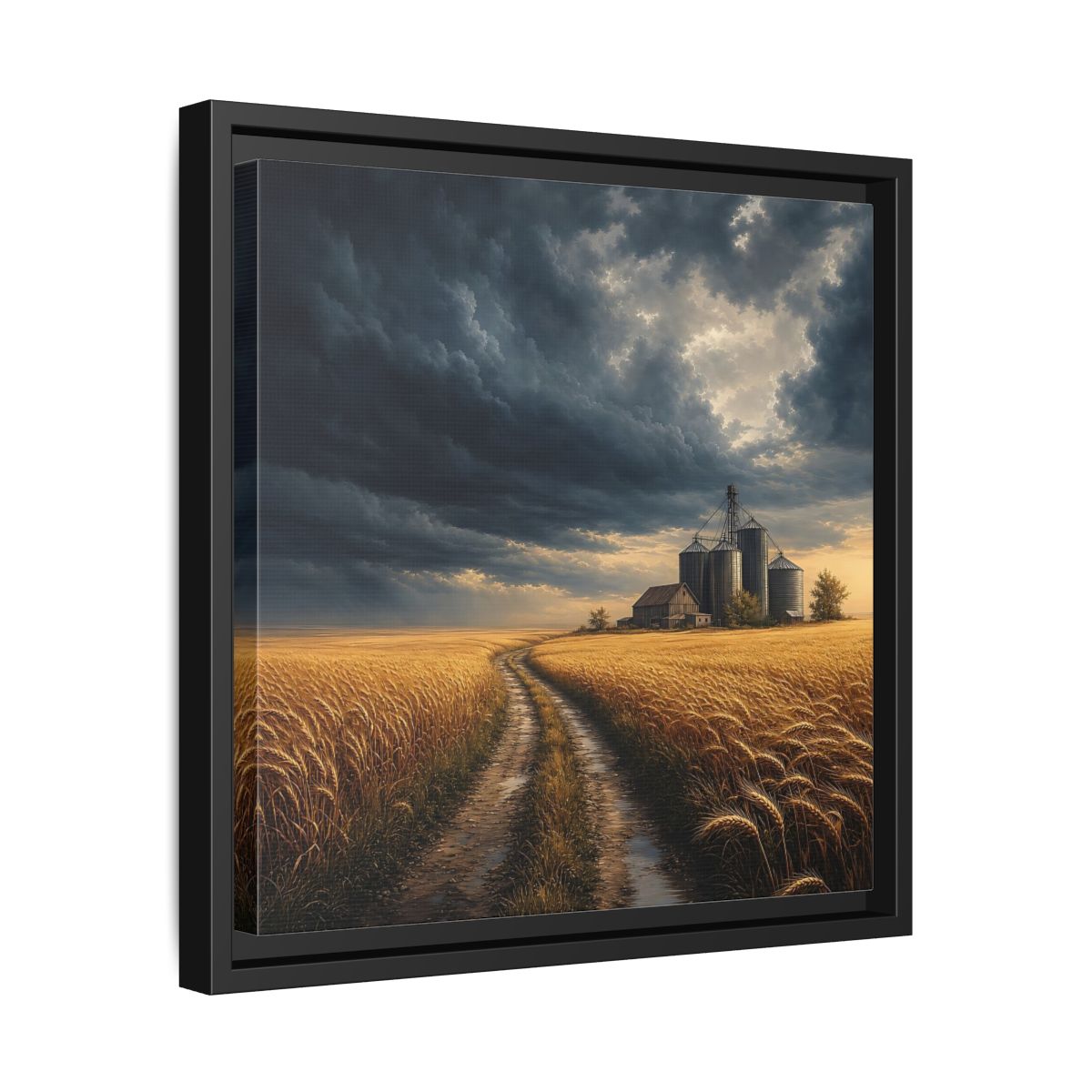 Side Mockup 32. Nature Farm Landscape Golden Field Storm shown as stretched canvas wall art