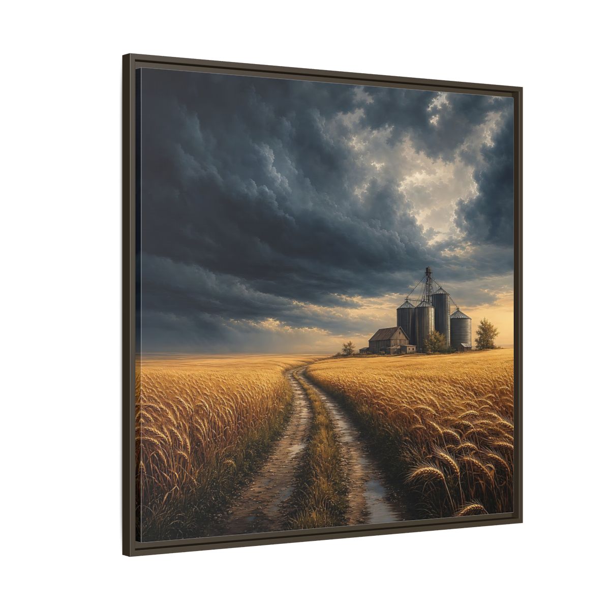 Side Mockup 5. Nature Farm Landscape Golden Field Storm shown as stretched canvas wall art