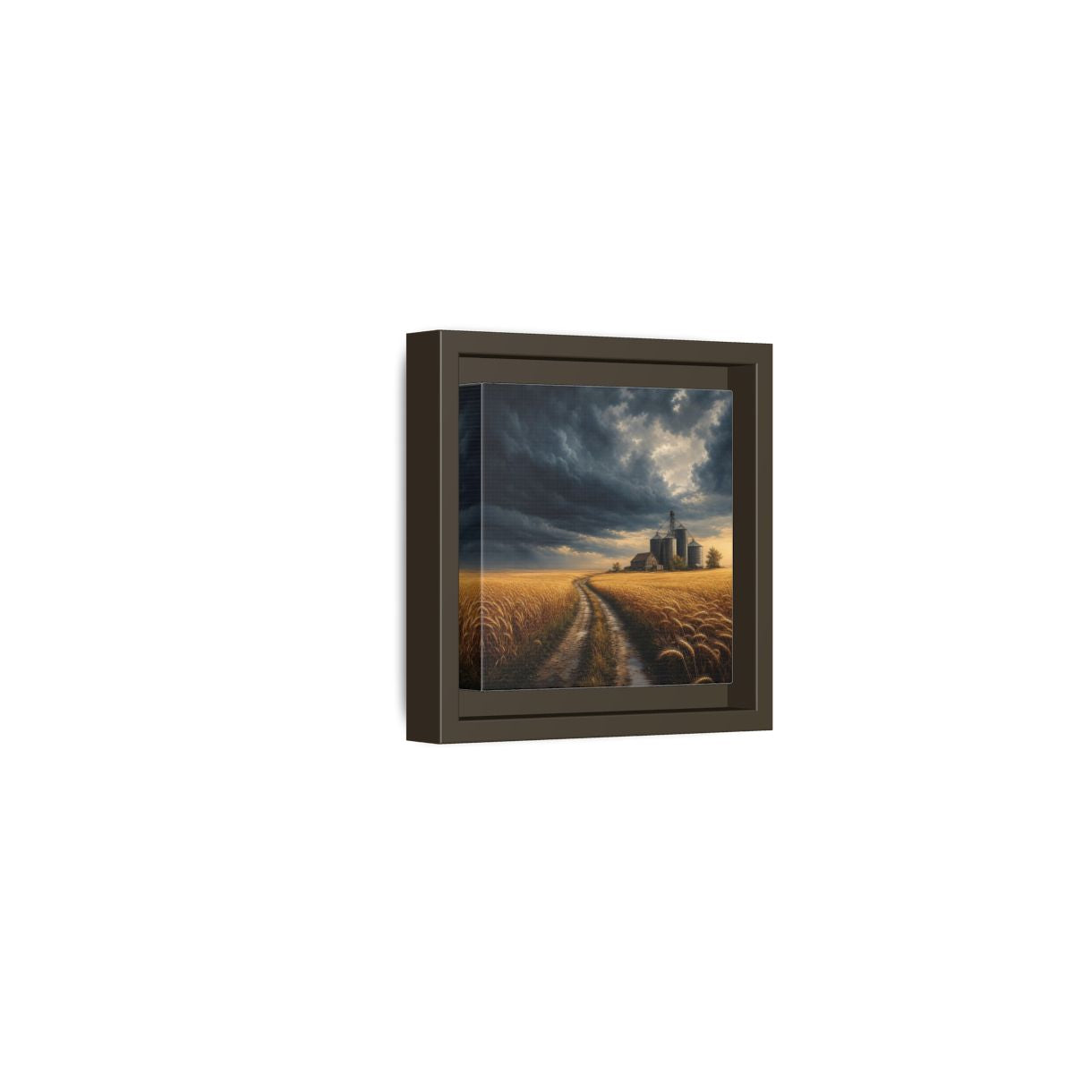 Side Mockup 23. Nature Farm Landscape Golden Field Storm shown as stretched canvas wall art