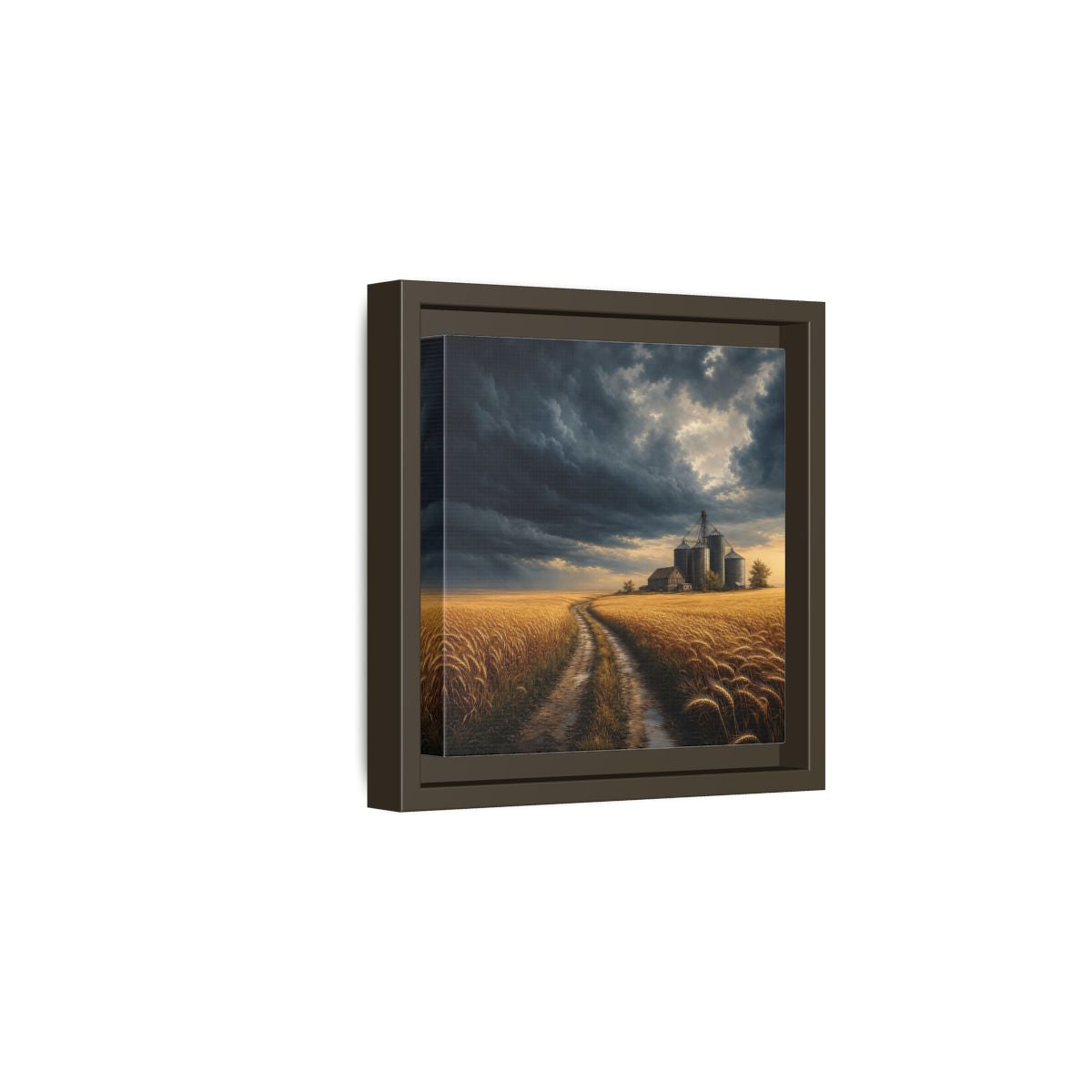 Side Mockup 2. Nature Farm Landscape Golden Field Storm shown as stretched canvas wall art