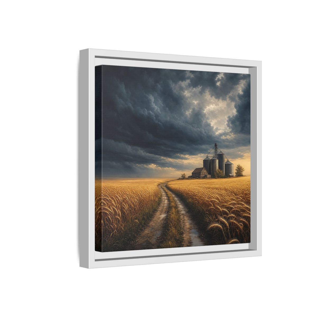 Side Mockup 16. Nature Farm Landscape Golden Field Storm shown as stretched canvas wall art