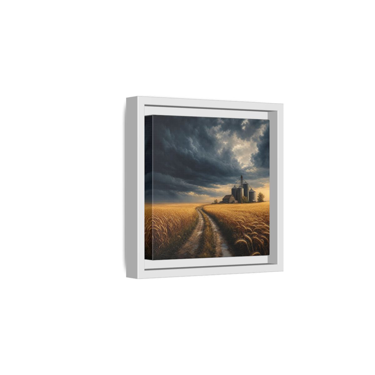 Side Mockup 1. Nature Farm Landscape Golden Field Storm shown as stretched canvas wall art