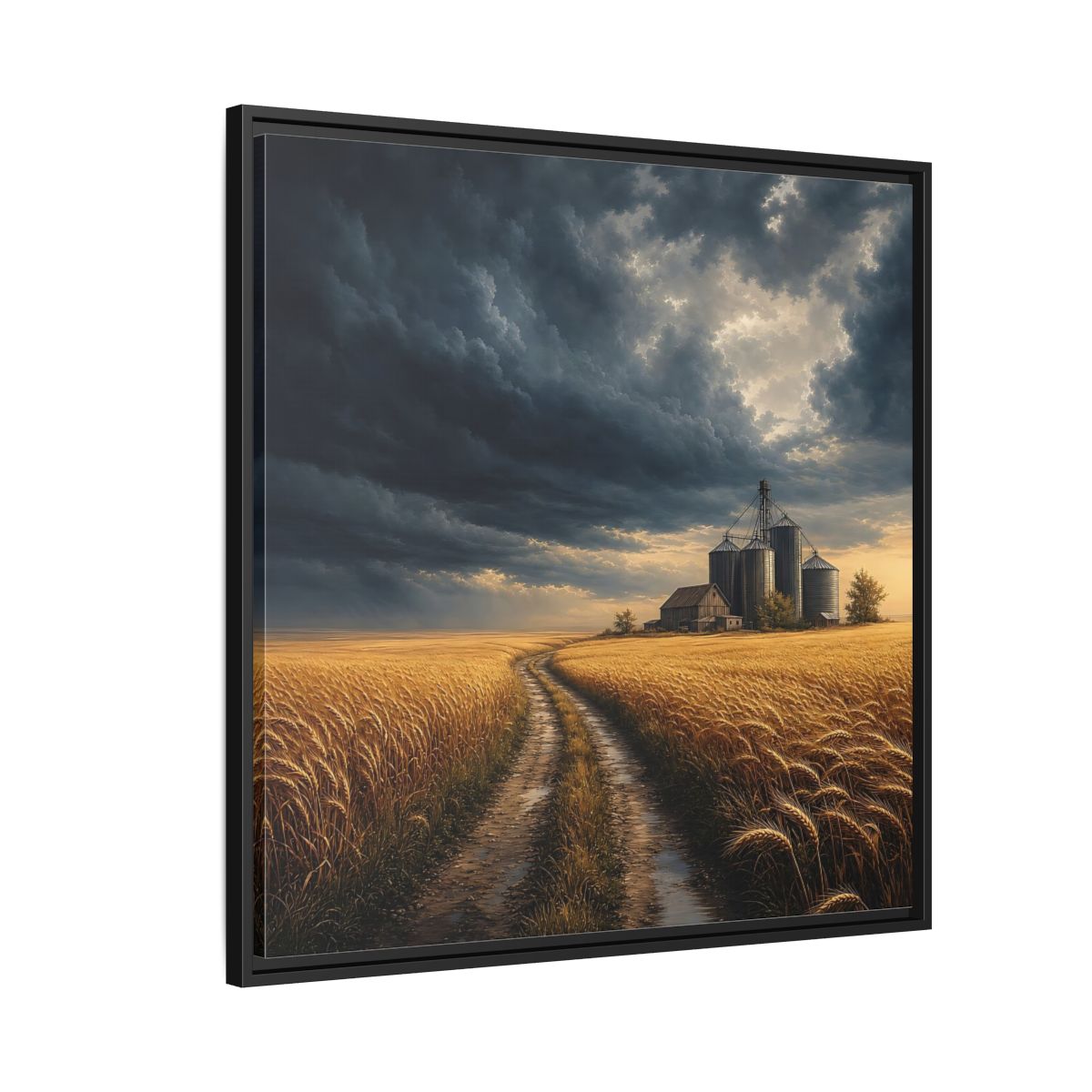Side Mockup 9. Nature Farm Landscape Golden Field Storm shown as stretched canvas wall art