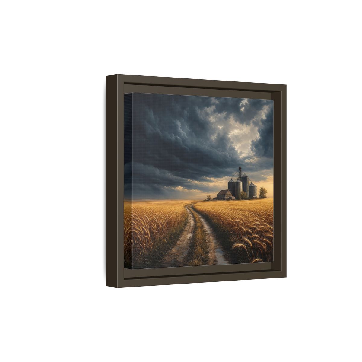 Side Mockup 20. Nature Farm Landscape Golden Field Storm shown as stretched canvas wall art