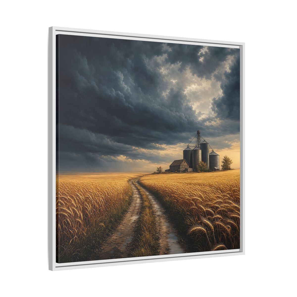 Side Mockup 25. Nature Farm Landscape Golden Field Storm shown as stretched canvas wall art