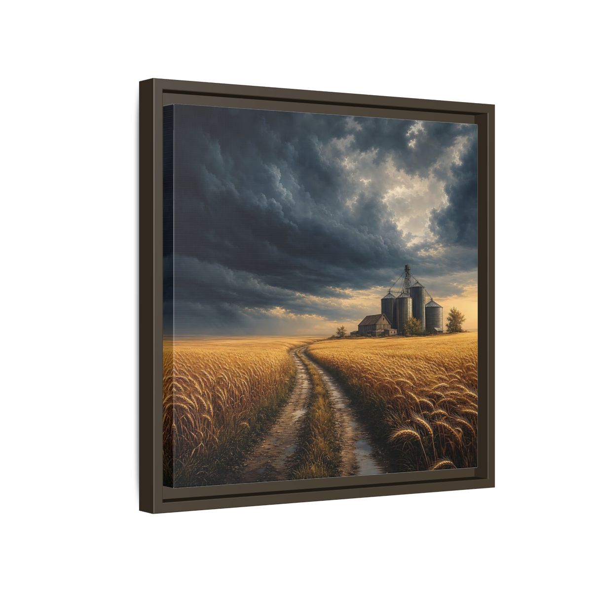 Side Mockup 14. Nature Farm Landscape Golden Field Storm shown as stretched canvas wall art