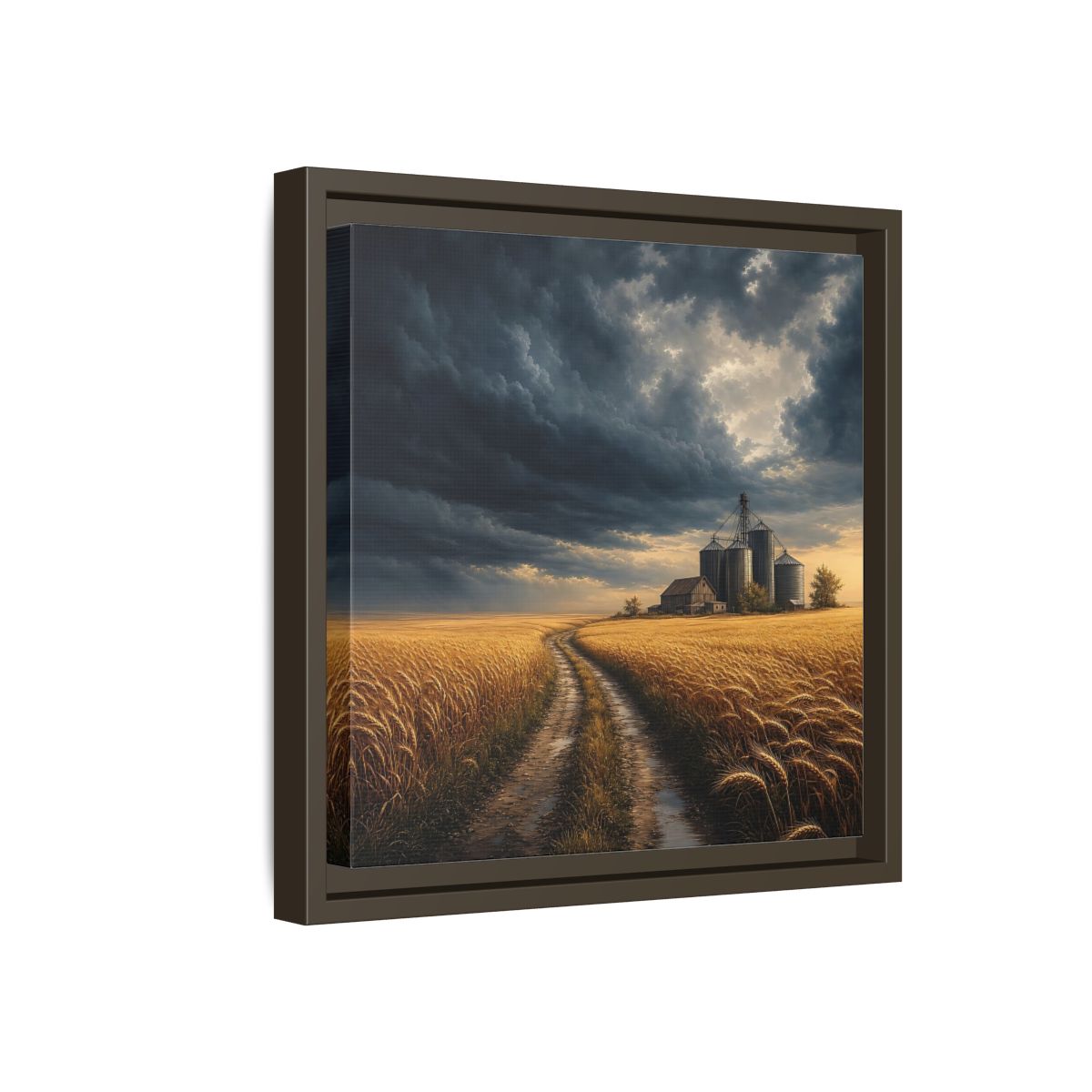 Side Mockup 17. Nature Farm Landscape Golden Field Storm shown as stretched canvas wall art