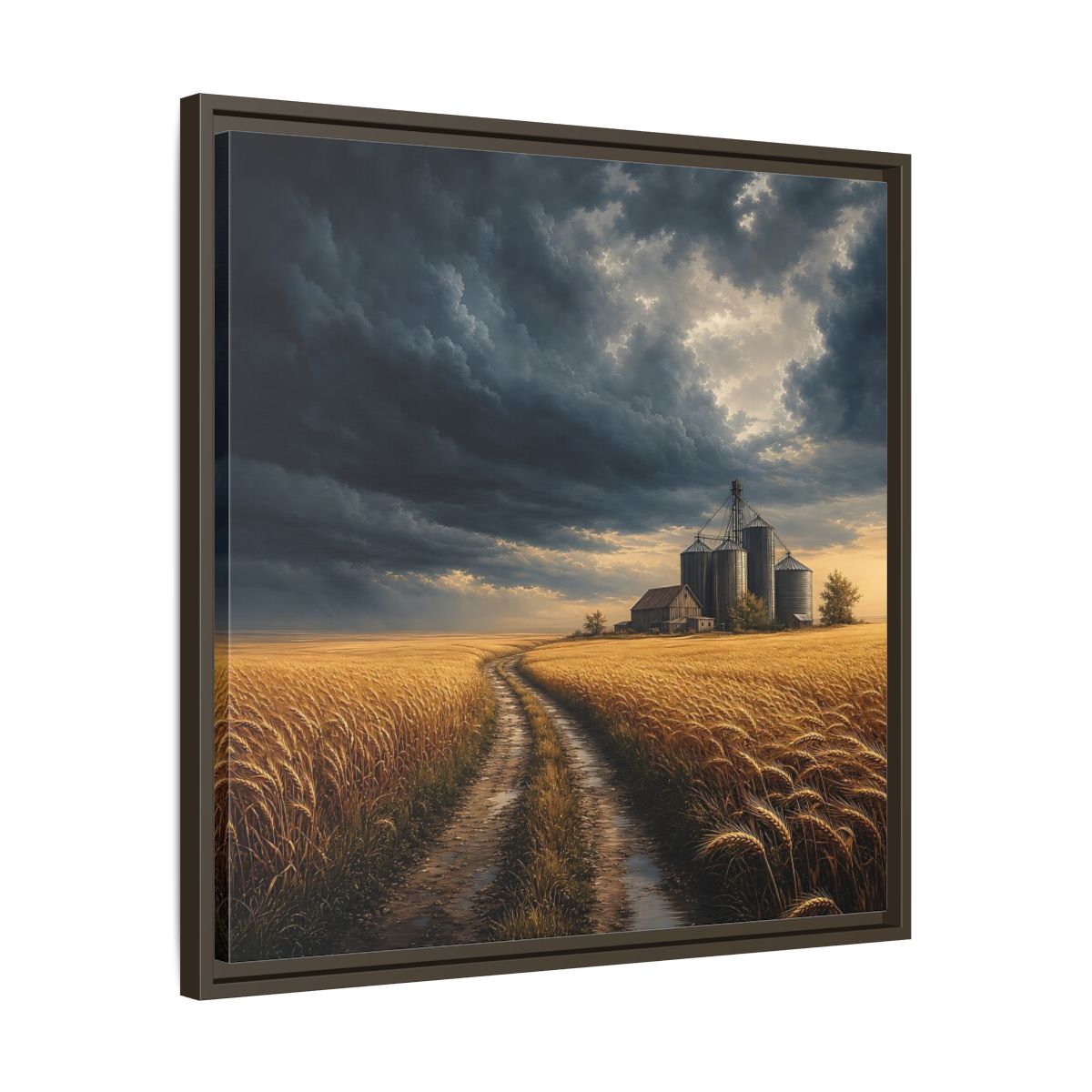 Side Mockup 27. Nature Farm Landscape Golden Field Storm shown as stretched canvas wall art