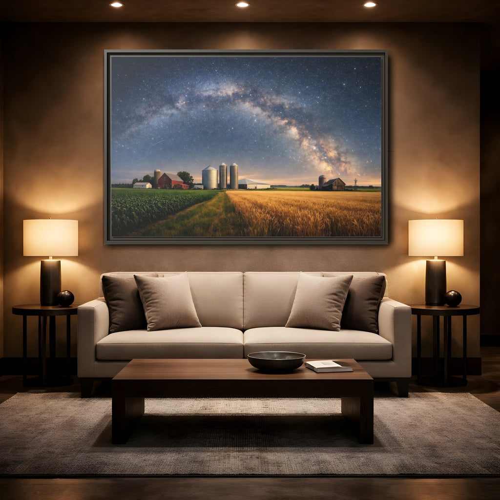 Mockup 2. Nature Farm Landscape Milky Way Farm shown as stretched canvas wall art