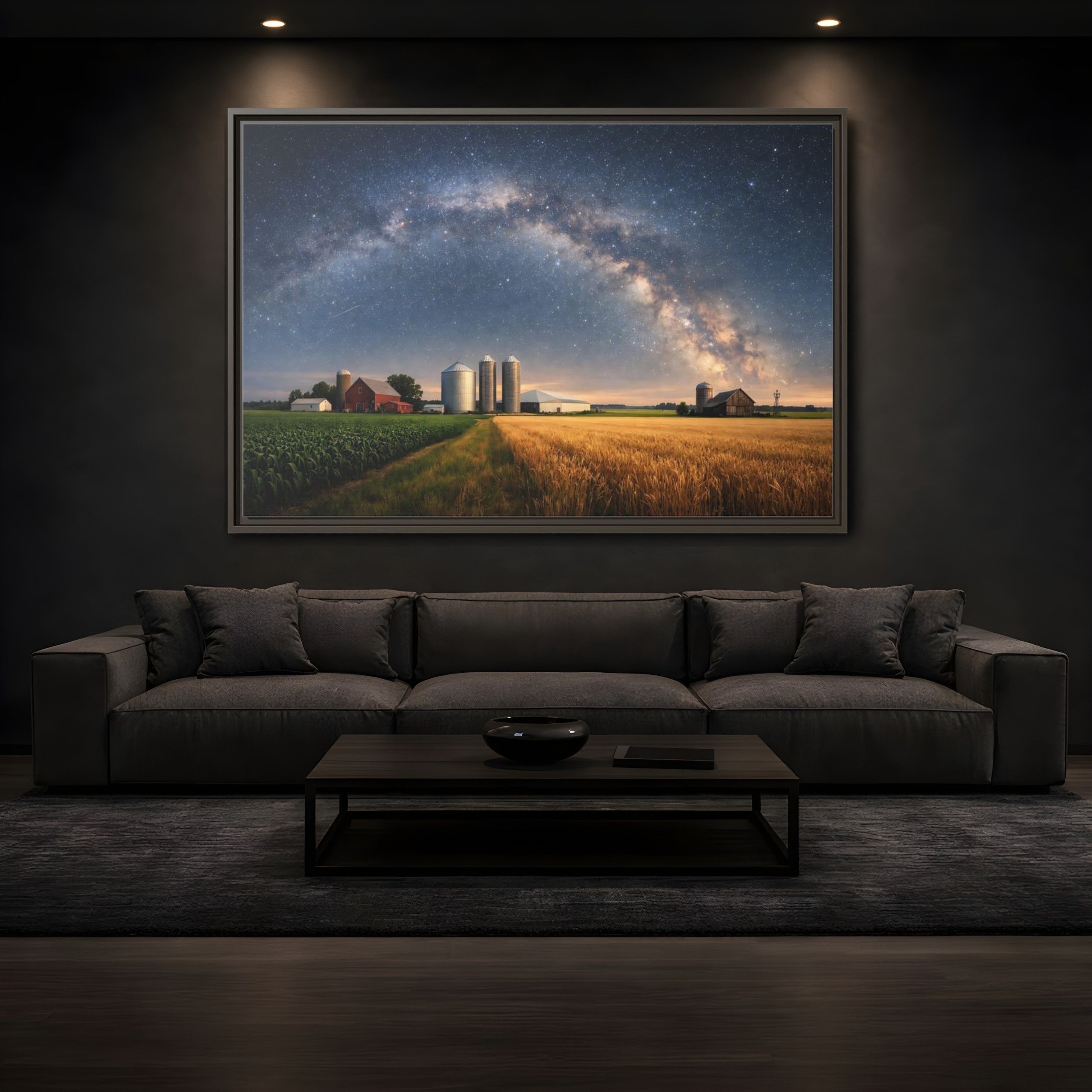 Mockup 3. Nature Farm Landscape Milky Way Farm shown as stretched canvas wall art