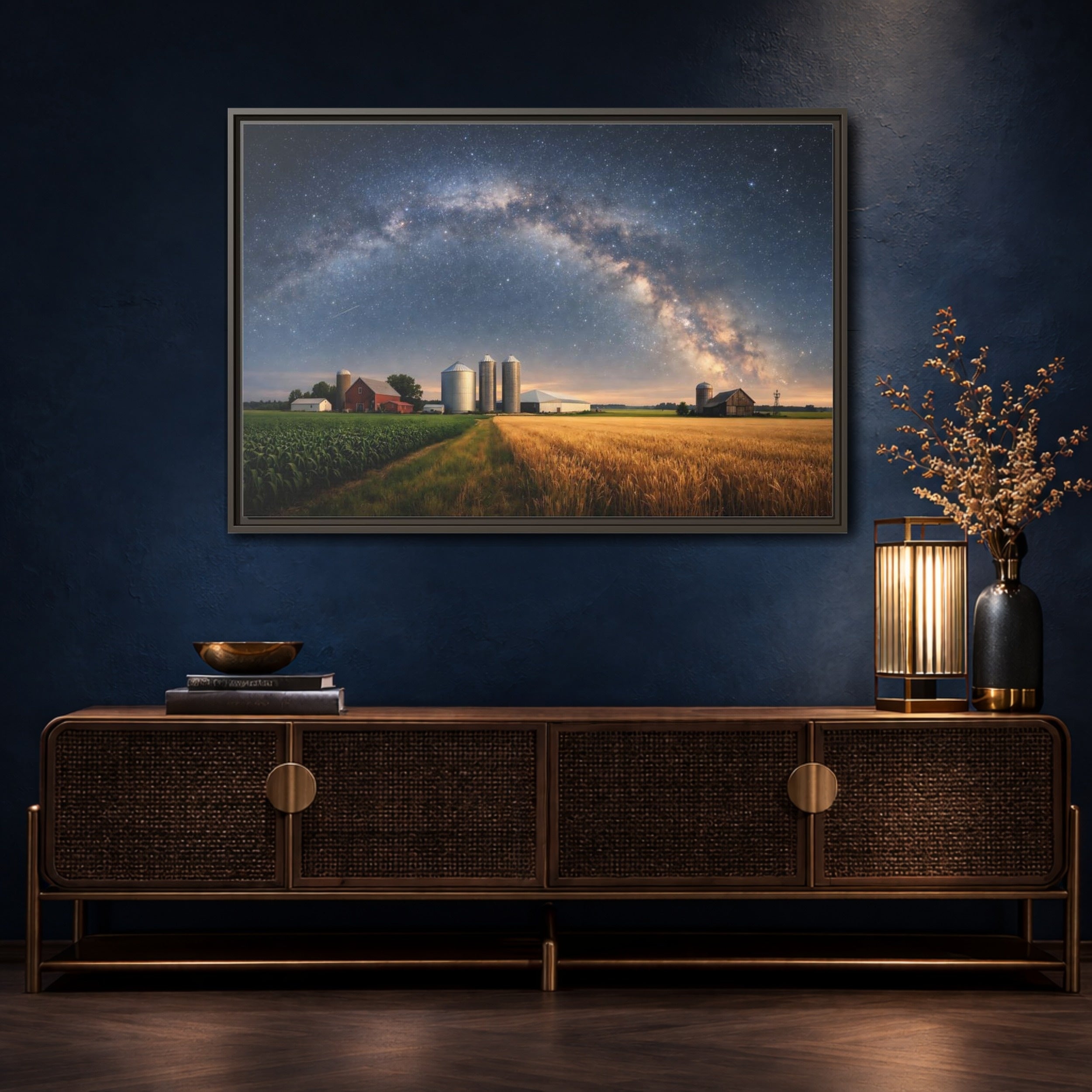 Mockup 4. Nature Farm Landscape Milky Way Farm shown as stretched canvas wall art