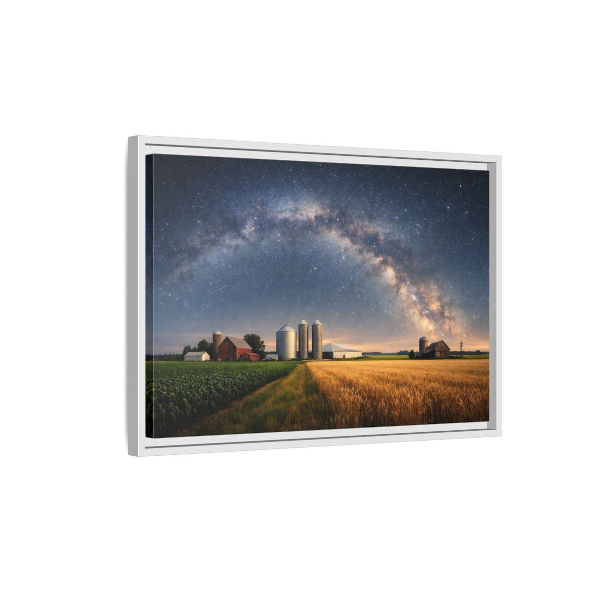 Side Mockup 1. Nature Farm Landscape Milky Way Farm shown as stretched canvas wall art