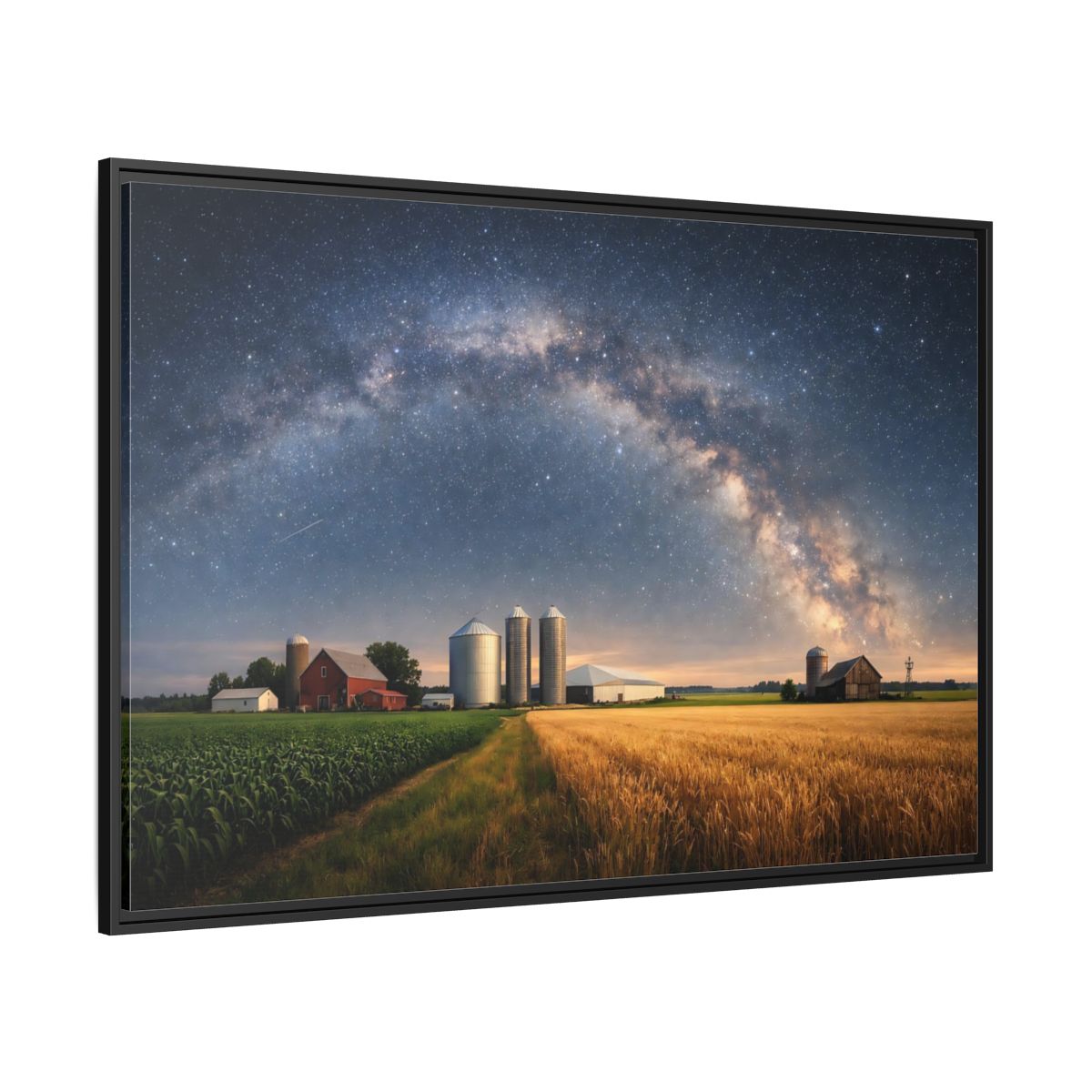 Side Mockup 12. Nature Farm Landscape Milky Way Farm shown as stretched canvas wall art