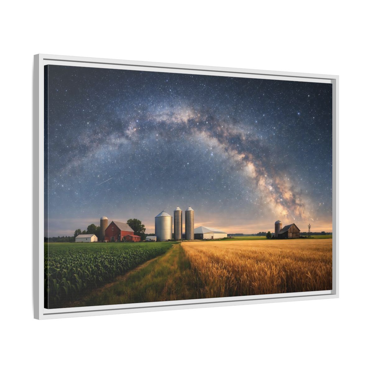 Side Mockup 9. Nature Farm Landscape Milky Way Farm shown as stretched canvas wall art