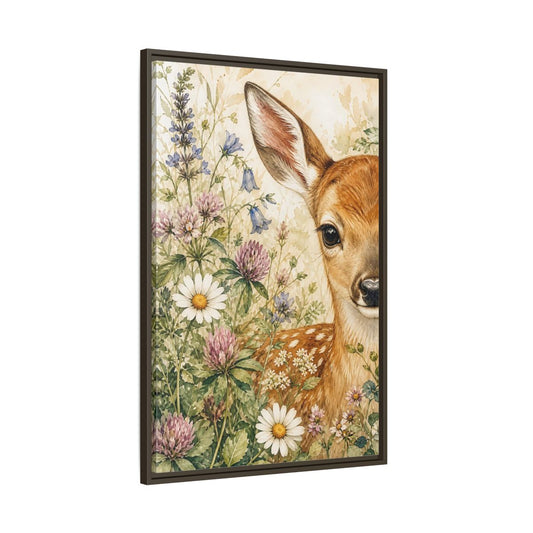 Main Mockup. Nature Fawn Fawn Meadow shown as stretched canvas wall art