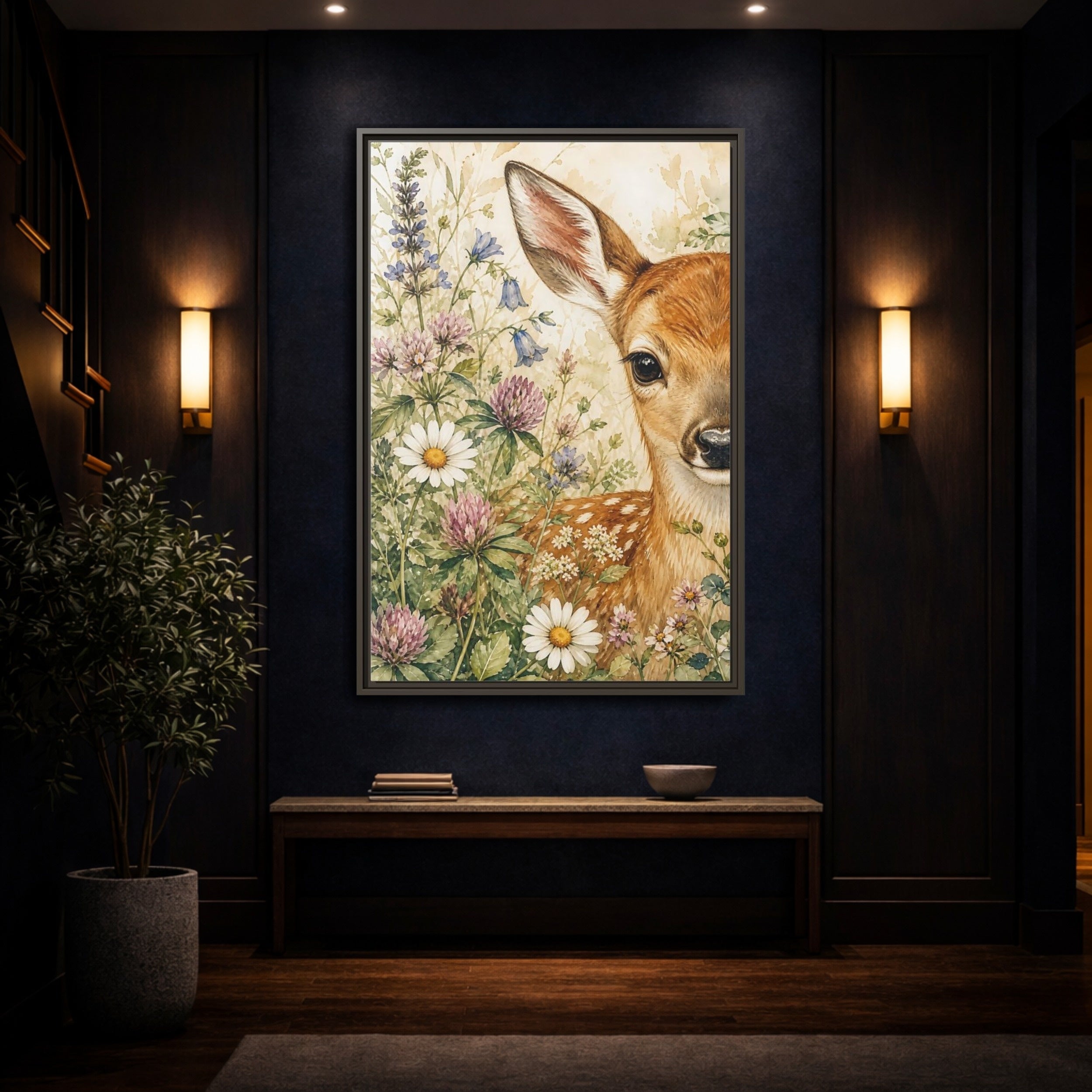 Mockup 4. Nature Fawn Fawn Meadow shown as stretched canvas wall art