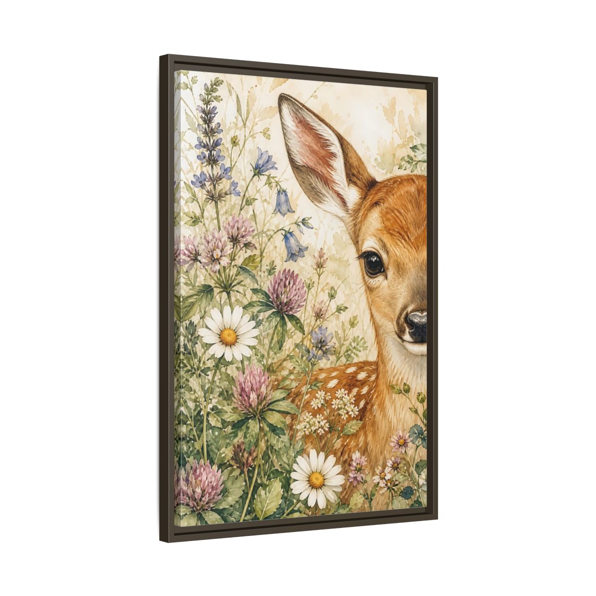 Side Mockup 11. Nature Fawn Fawn Meadow shown as stretched canvas wall art