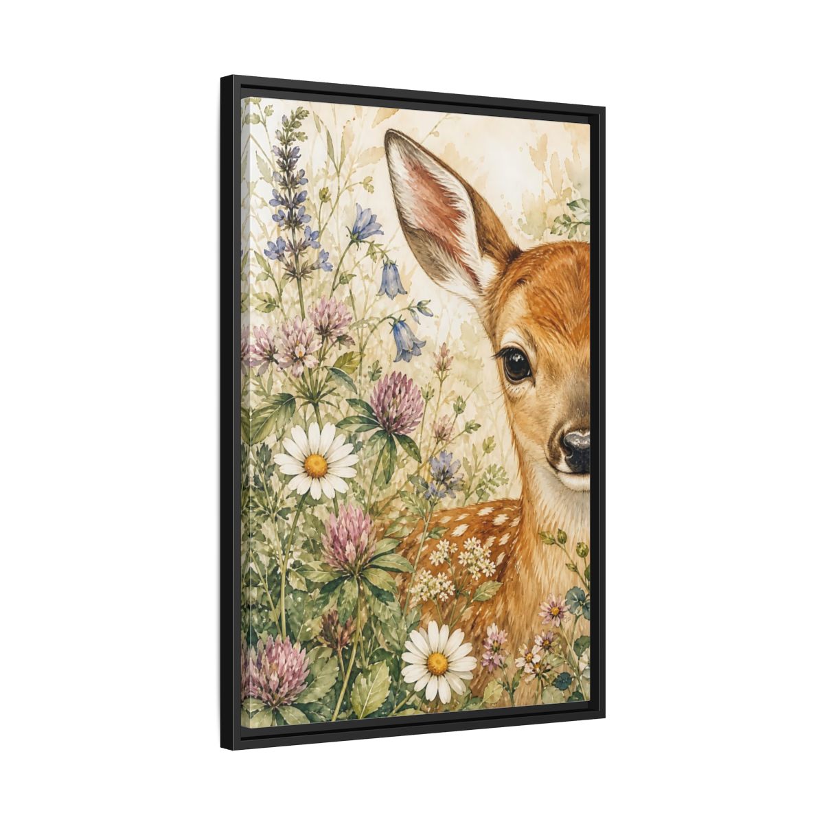 Side Mockup 14. Nature Fawn Fawn Meadow shown as stretched canvas wall art