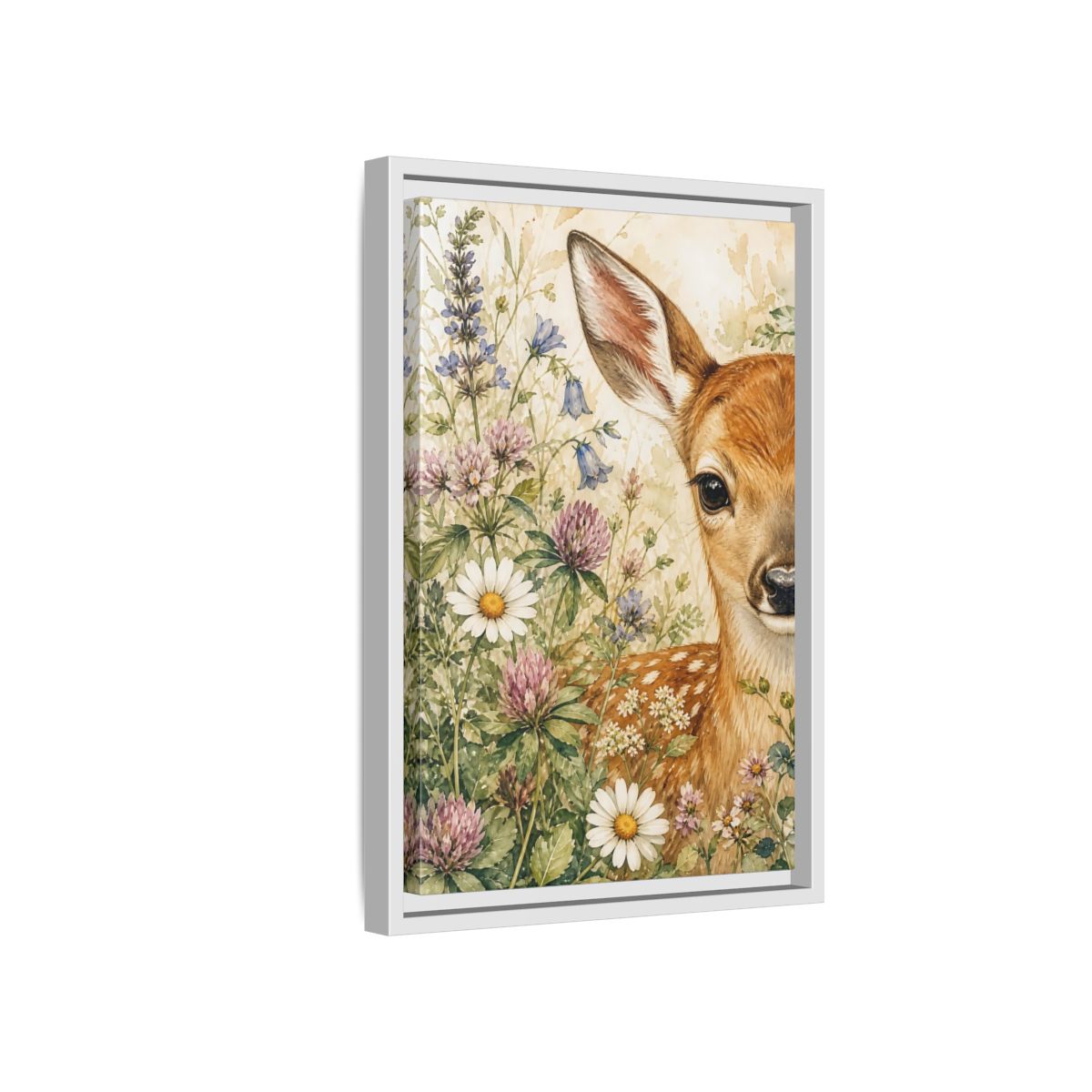 Side Mockup 4. Nature Fawn Fawn Meadow shown as stretched canvas wall art