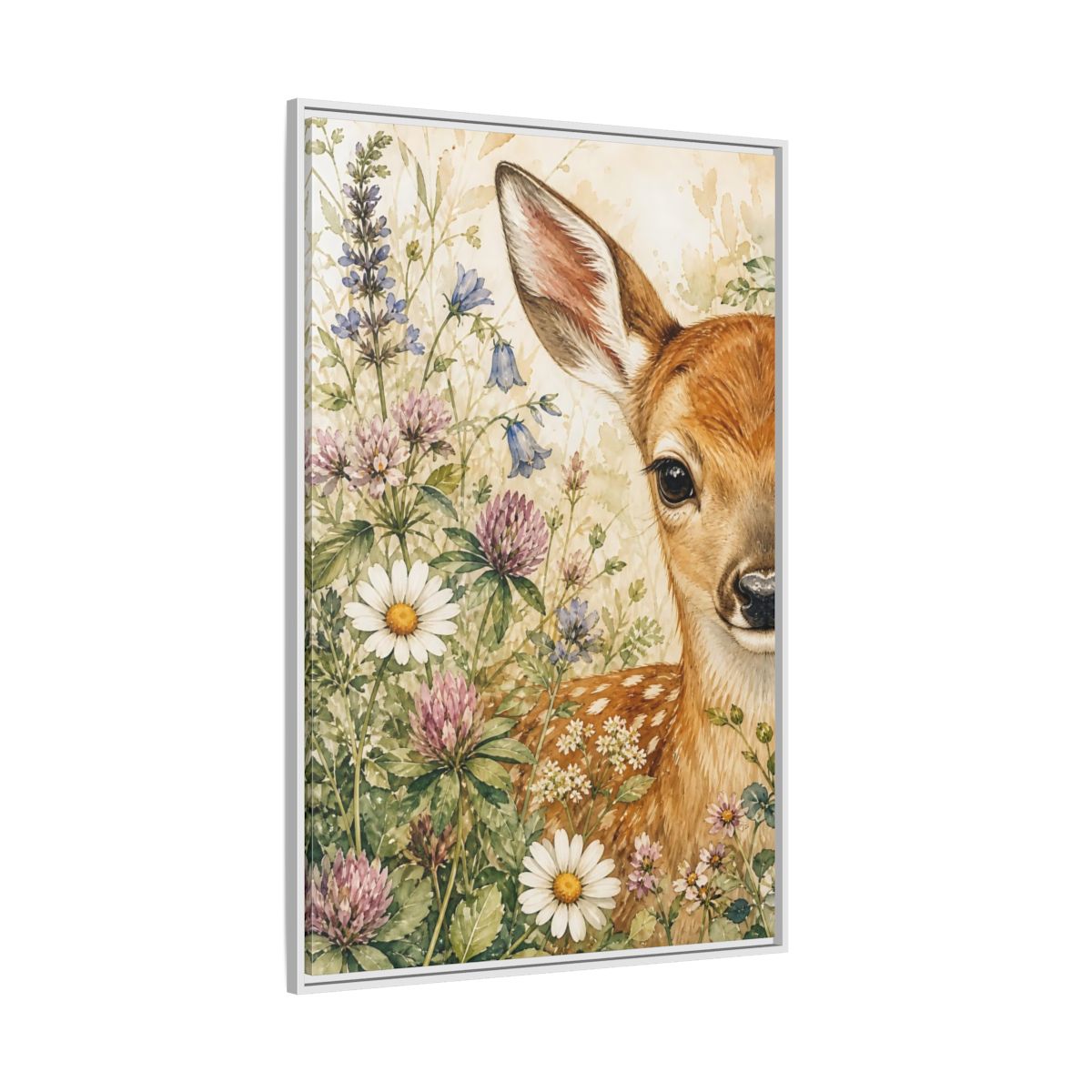 Side Mockup 7. Nature Fawn Fawn Meadow shown as stretched canvas wall art