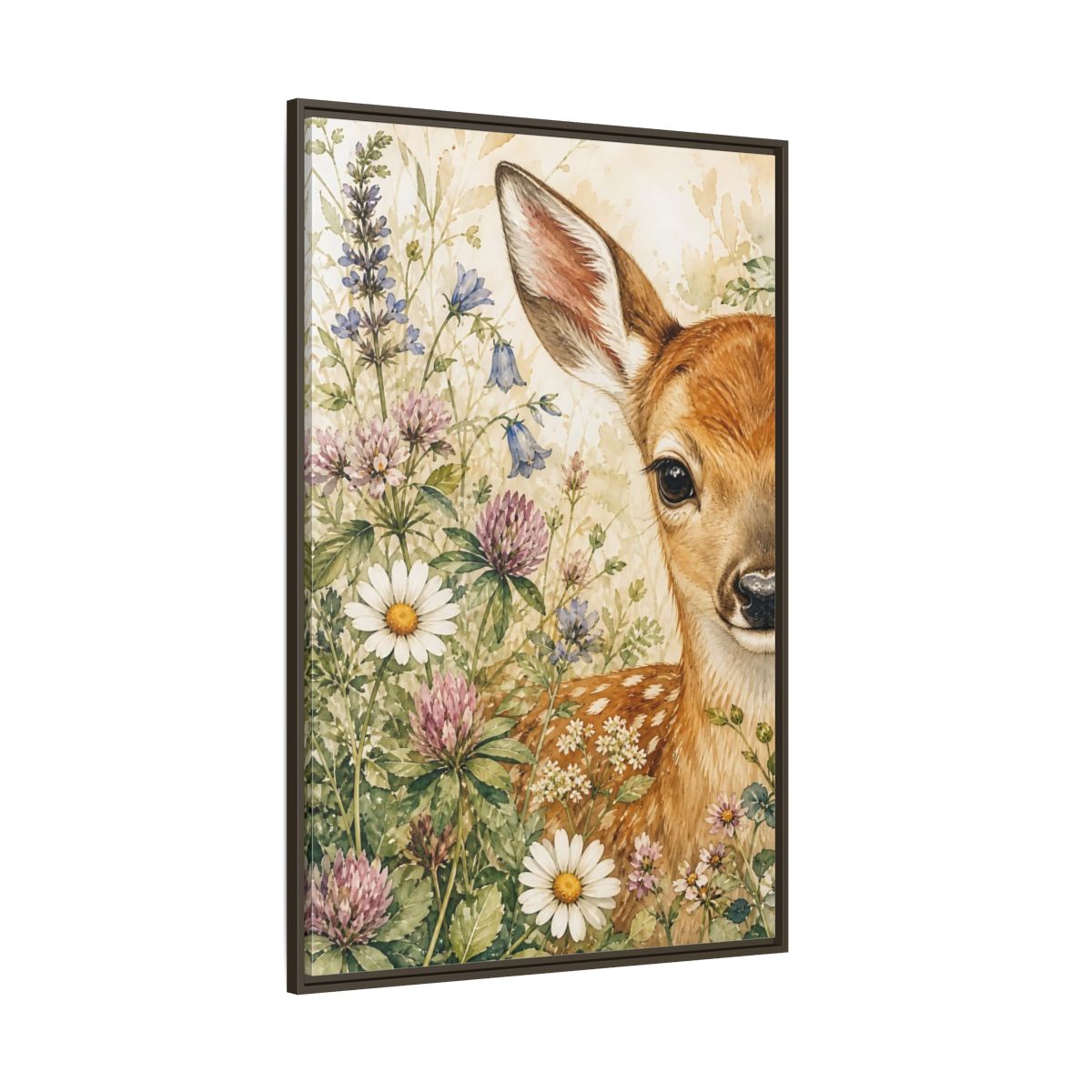 Side Mockup 8. Nature Fawn Fawn Meadow shown as stretched canvas wall art
