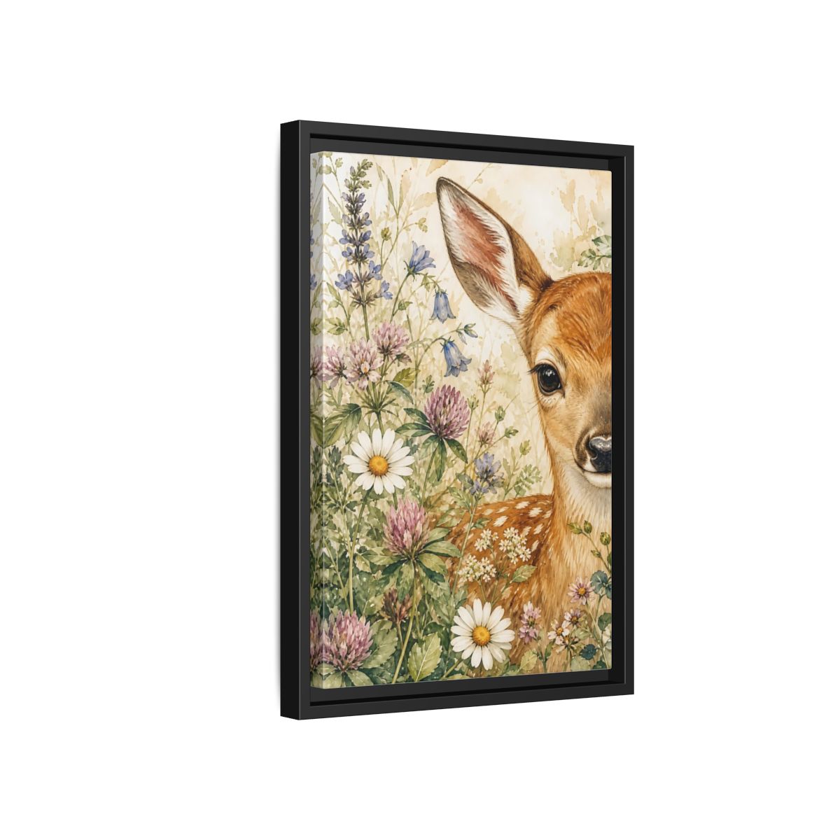 Side Mockup 6. Nature Fawn Fawn Meadow shown as stretched canvas wall art