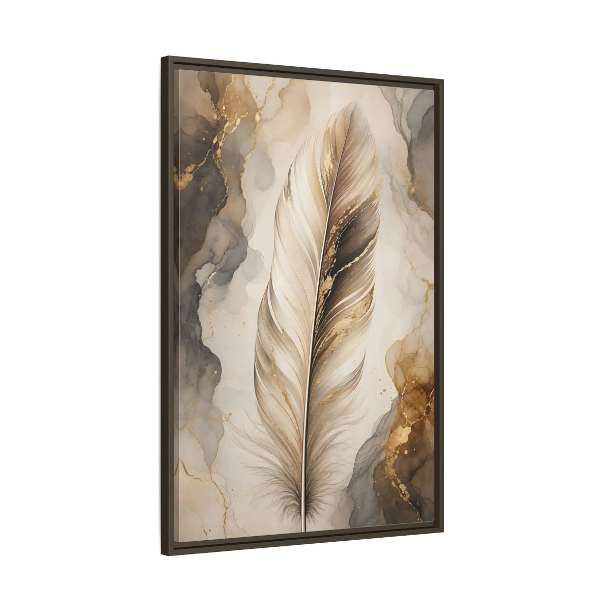 Nature Feather Gold Framed Canvas Wall Art - Living Room, Above Sofa shown as canvas wall art