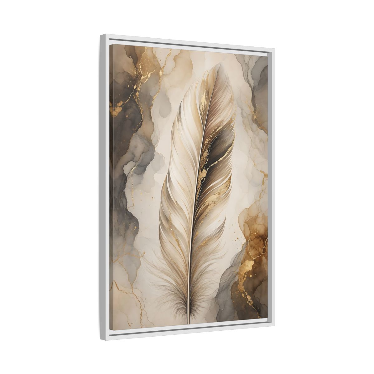 Nature Feather Gold Framed Canvas Wall Art - Living Room, Above Sofa shown as canvas wall art