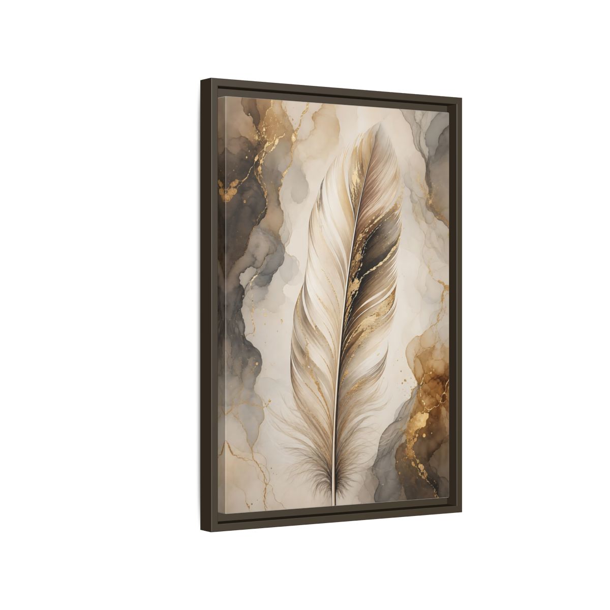 Nature Feather Gold Framed Canvas Wall Art - Living Room, Above Sofa shown as canvas wall art
