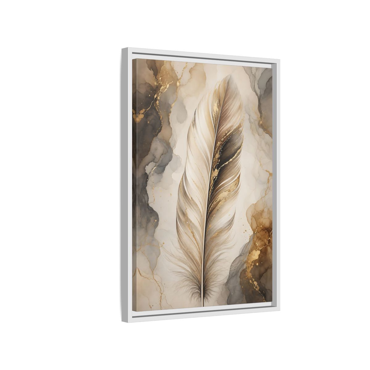 Nature Feather Gold Framed Canvas Wall Art - Living Room, Above Sofa shown as canvas wall art