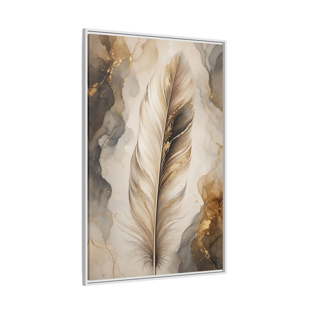 Nature Feather Gold Framed Canvas Wall Art - Living Room, Above Sofa shown as canvas wall art