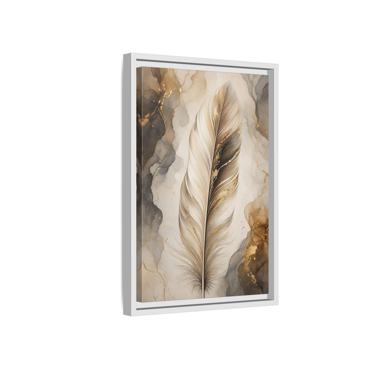Nature Feather Gold Framed Canvas Wall Art - Living Room, Above Sofa shown as canvas wall art