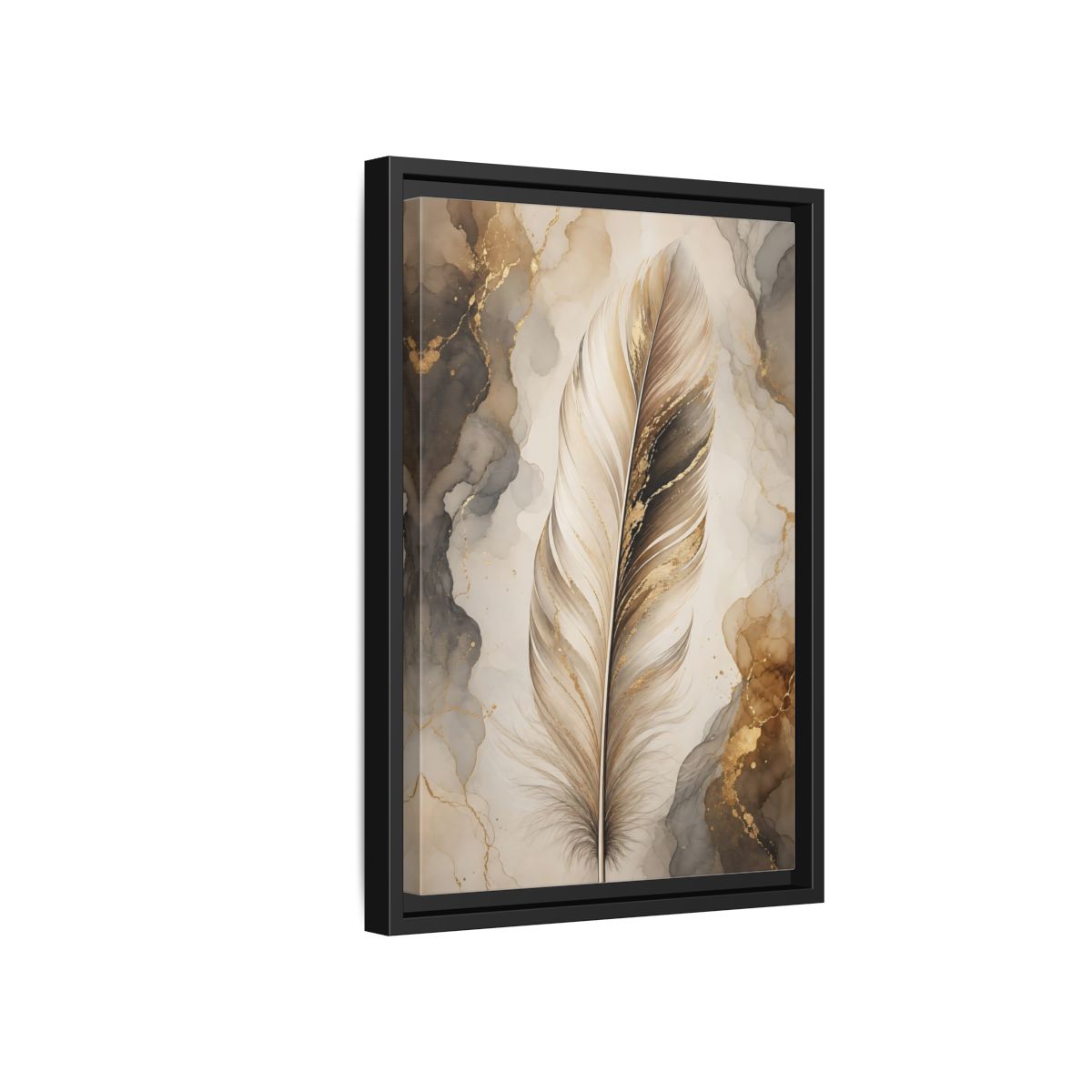 Nature Feather Gold Framed Canvas Wall Art - Living Room, Above Sofa shown as canvas wall art